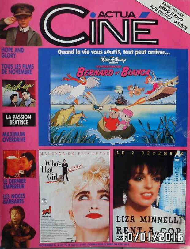 ACTUA CINE magazine cover Issue 70 November 1987
