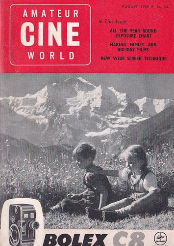 AMATEUR CINE WORLD magazine side cover  Vol 18 # 4 August 1954