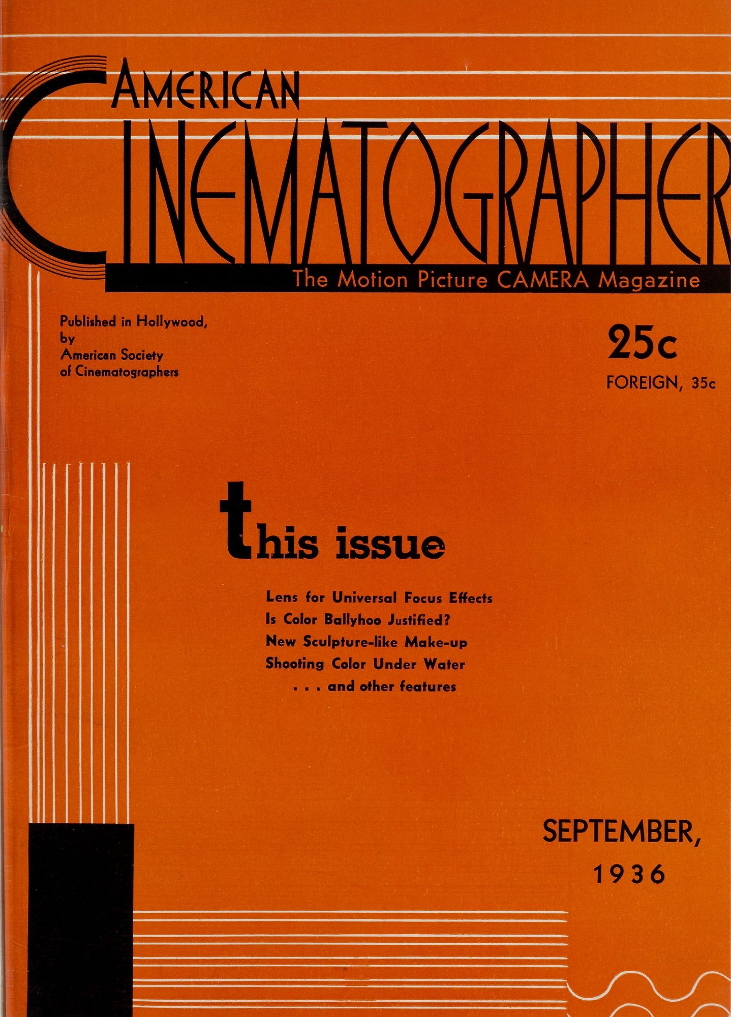 AMERICAN CINEMATOGRAPHER magazine cover Issue 207 September 1936