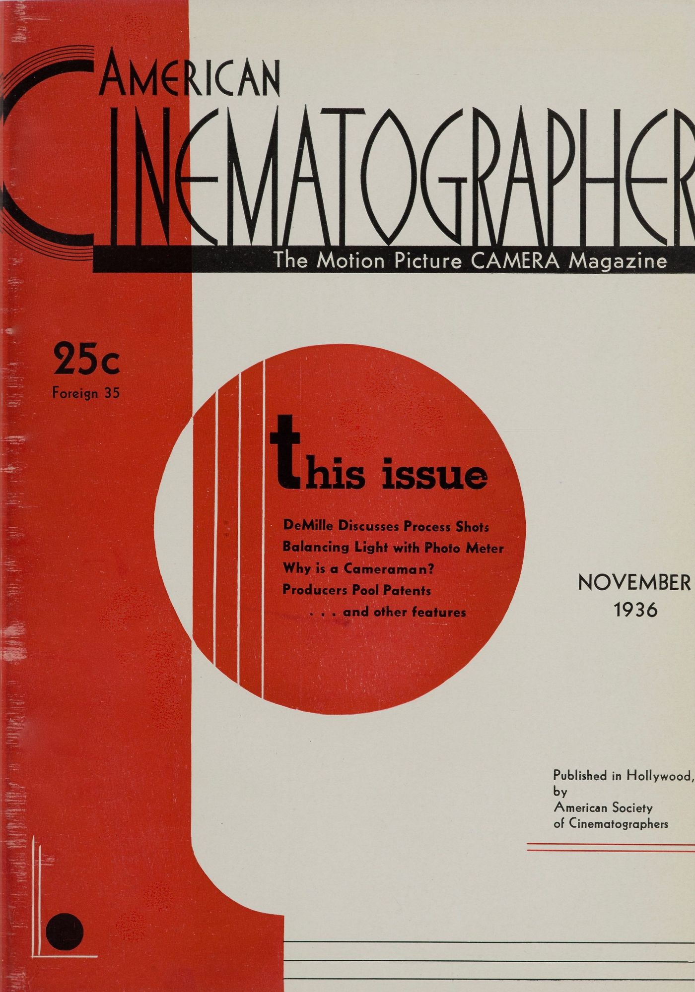 AMERICAN CINEMATOGRAPHER magazine cover Issue 209 November 1936