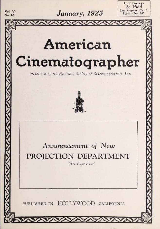 AMERICAN CINEMATOGRAPHER magazine cover Issue 67  Vol 5 No 10 January 1925