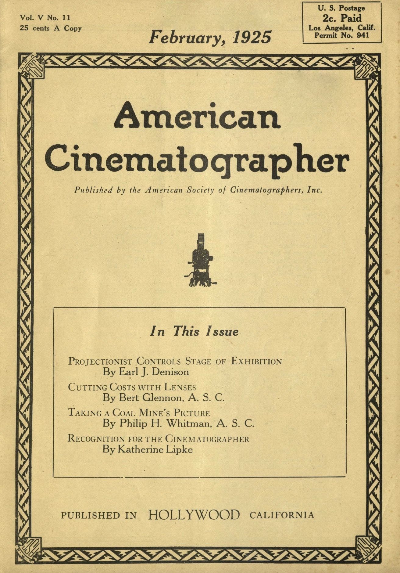 AMERICAN CINEMATOGRAPHER magazine cover Issue 68  Vol 5 No 11 February 1925