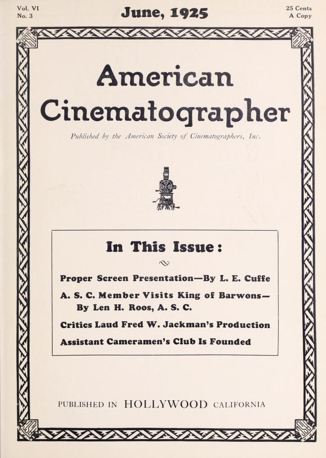 AMERICAN CINEMATOGRAPHER magazine cover Issue 72  Vol 6 No 3 June 1925