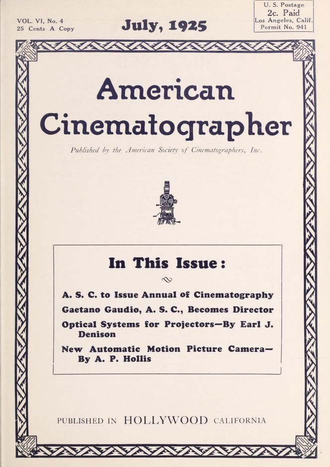 AMERICAN CINEMATOGRAPHER magazine cover Issue 73  Vol 6 No 4 July 1925