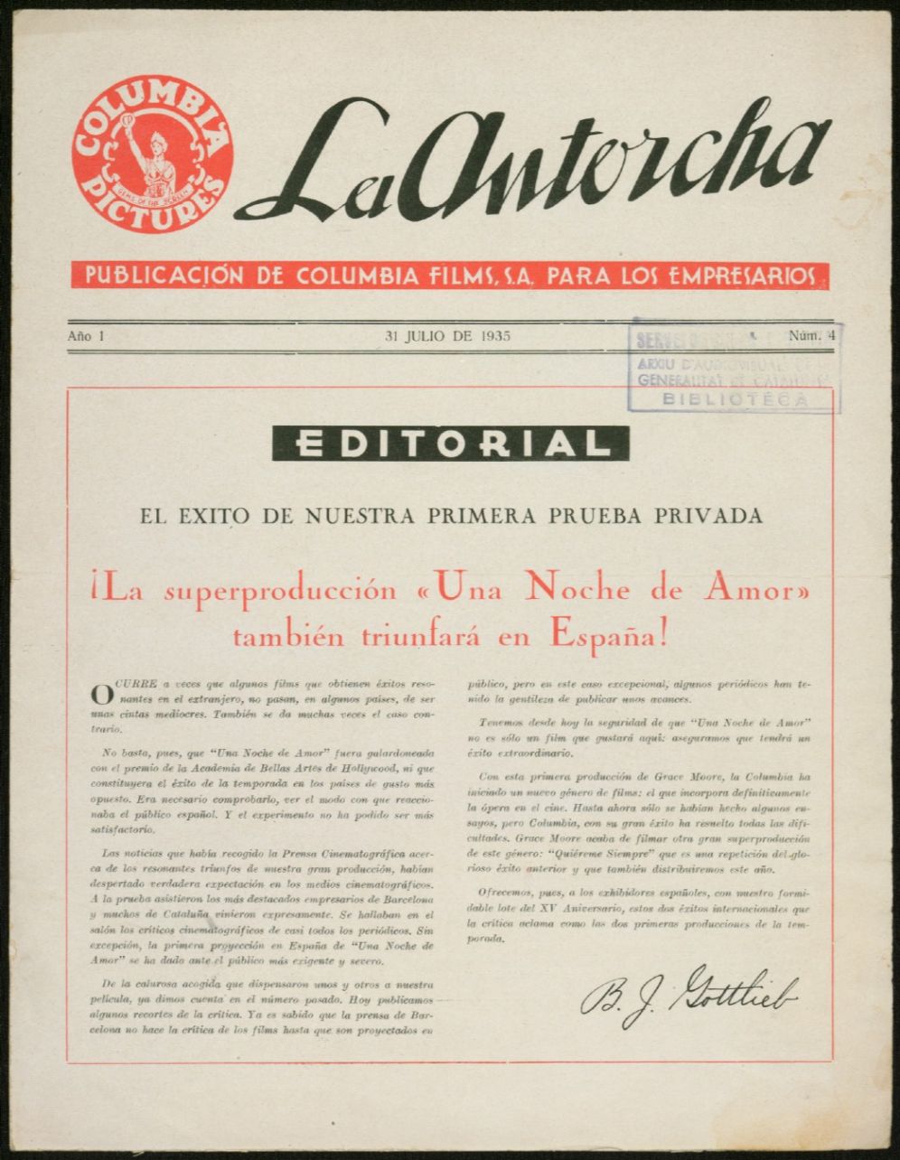 ANTORCHA magazine side cover Issue 4 31 July 1935