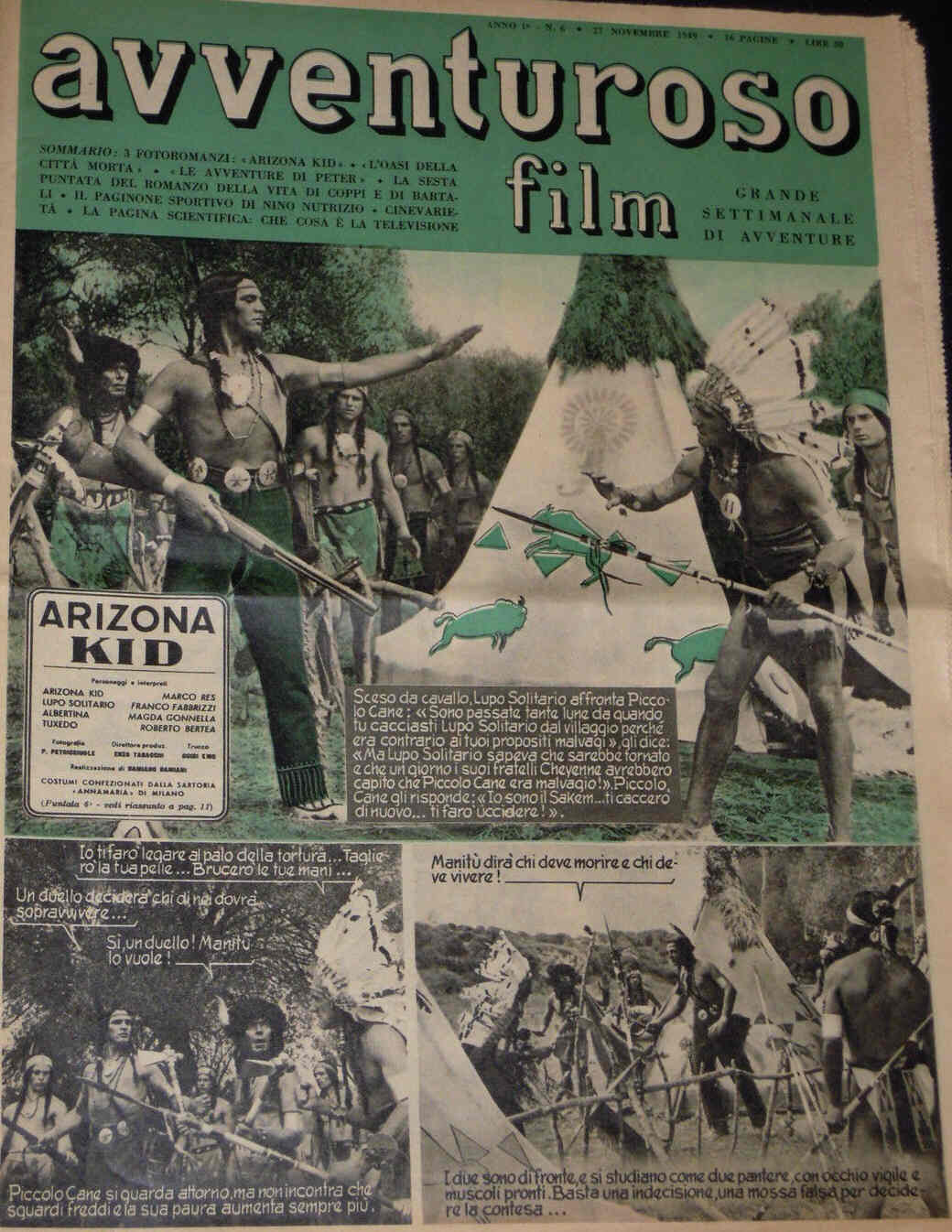 AVVENTUROSO FILM magazine side cover Issue 6 27 November 1949