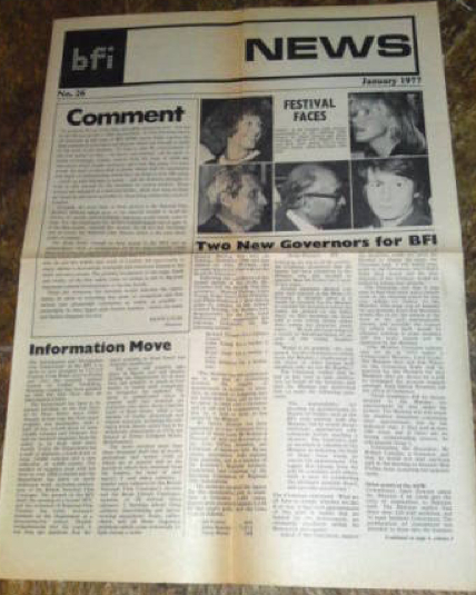 BFI MEMBERSHIP NEWS magazine cover Issue 26  January 1977