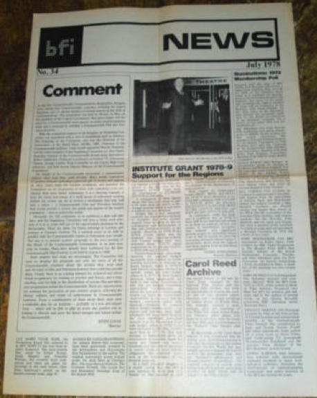 BFI MEMBERSHIP NEWS magazine cover Issue 34  July 1978