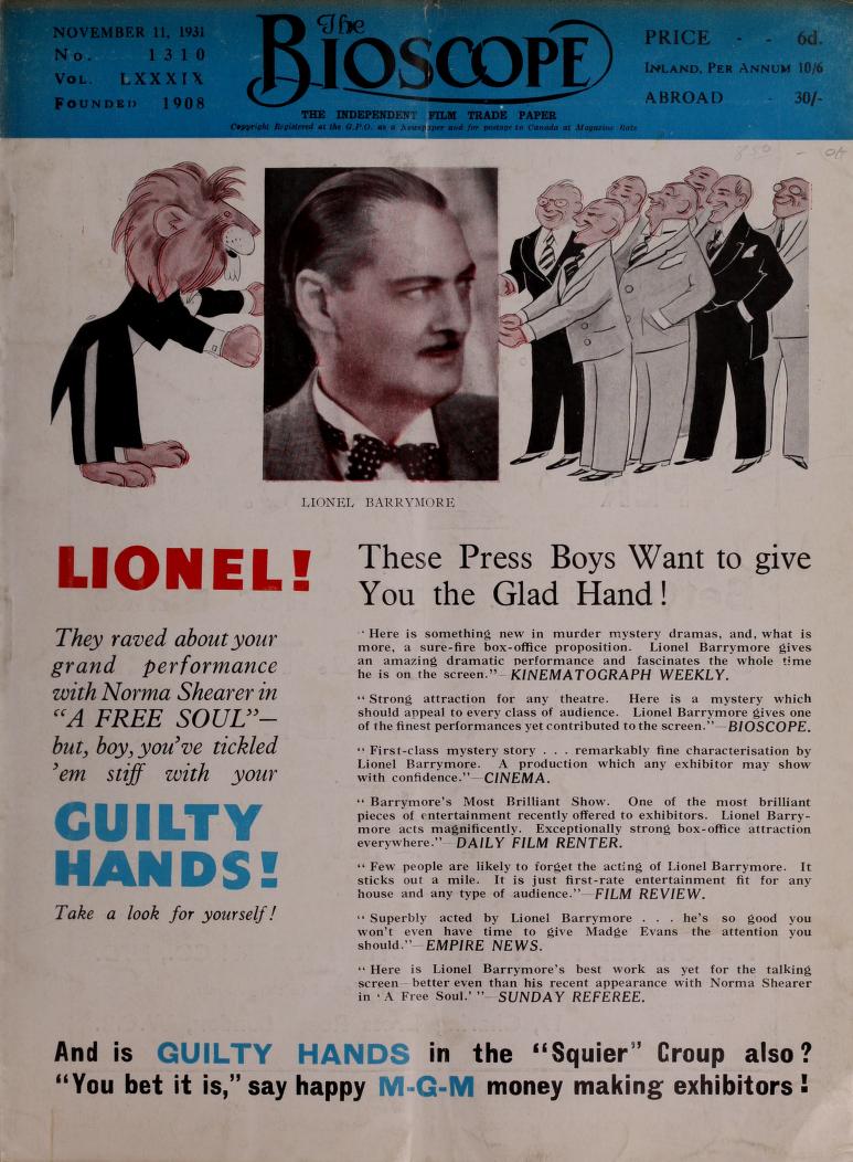 BIOSCOPE magazine cover Issue 1310 11 November 1931