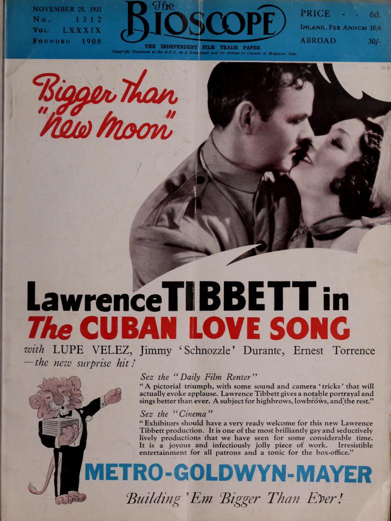 BIOSCOPE magazine cover Issue 1312 25 November 1931
