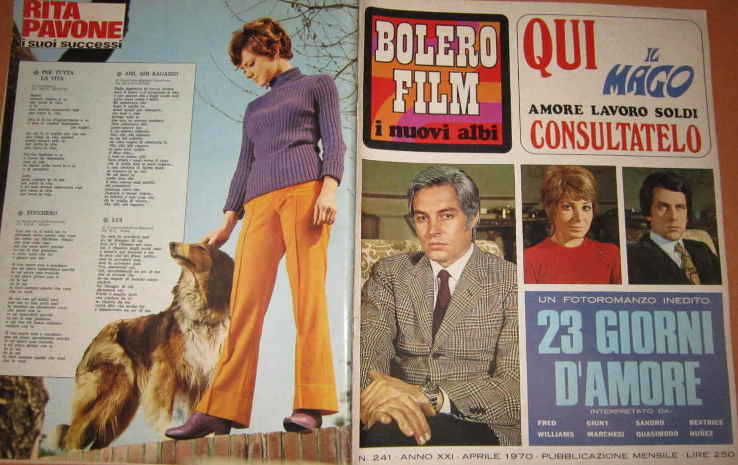 BOLERO FILM I NUOVI ALBI magazine side cover Issue 241 April 1970