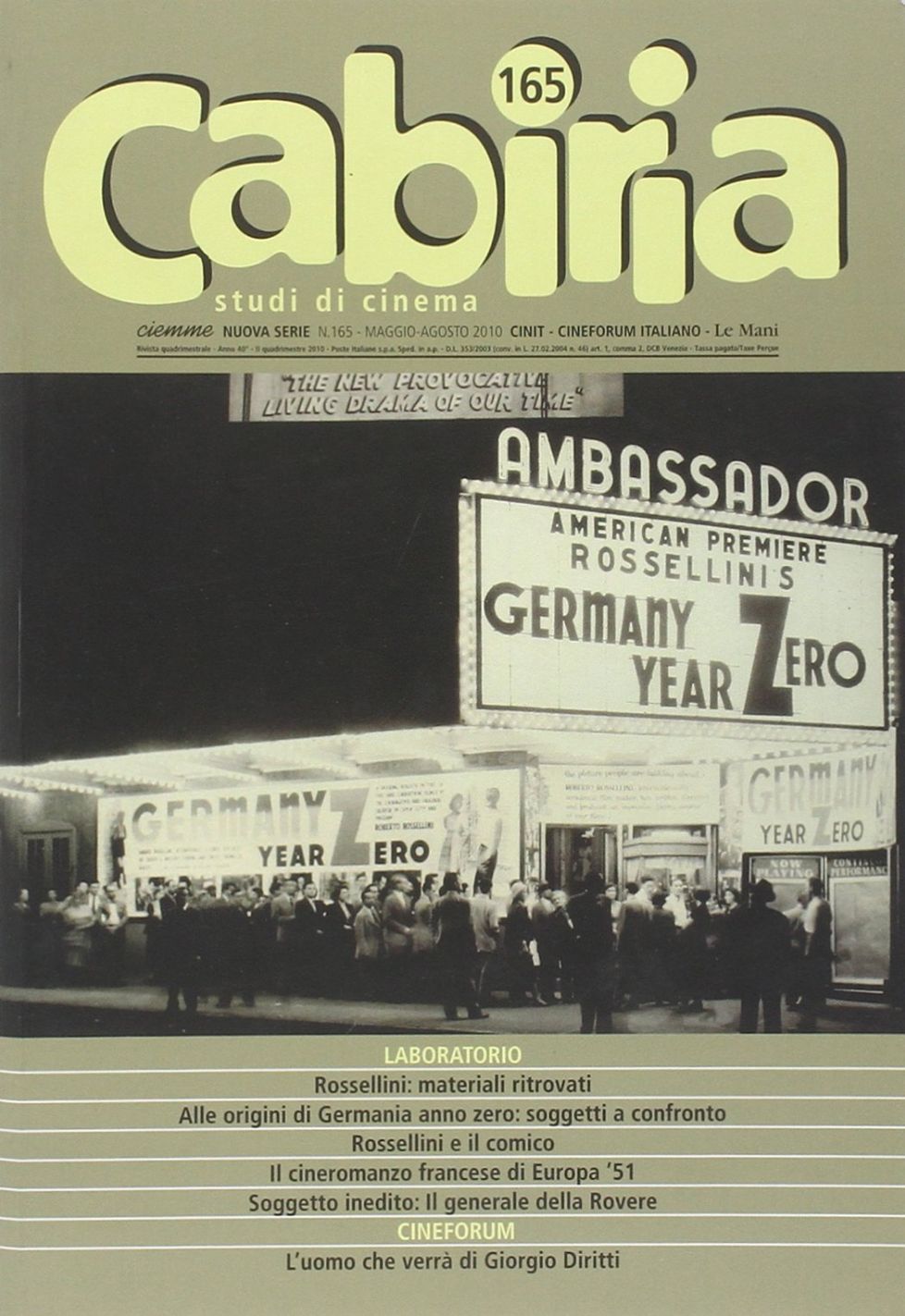 CABIRIA magazine side cover Issue 165  May/August 2010