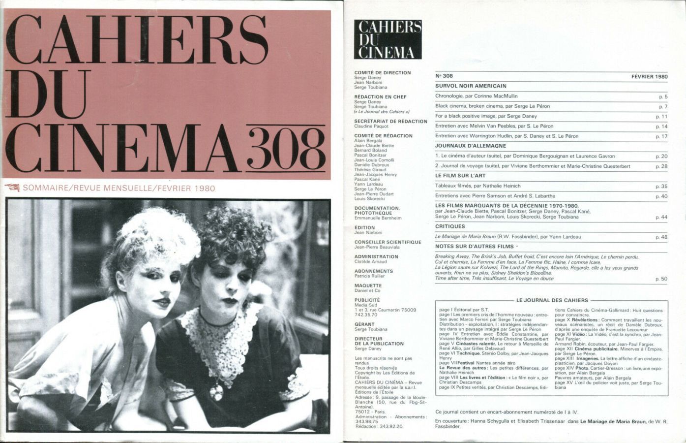 CAHIERS DU CINEMA magazine cover Issue 308 February 1980