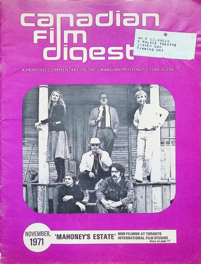 CANADIAN FILM DIGEST magazine side cover  November 1971