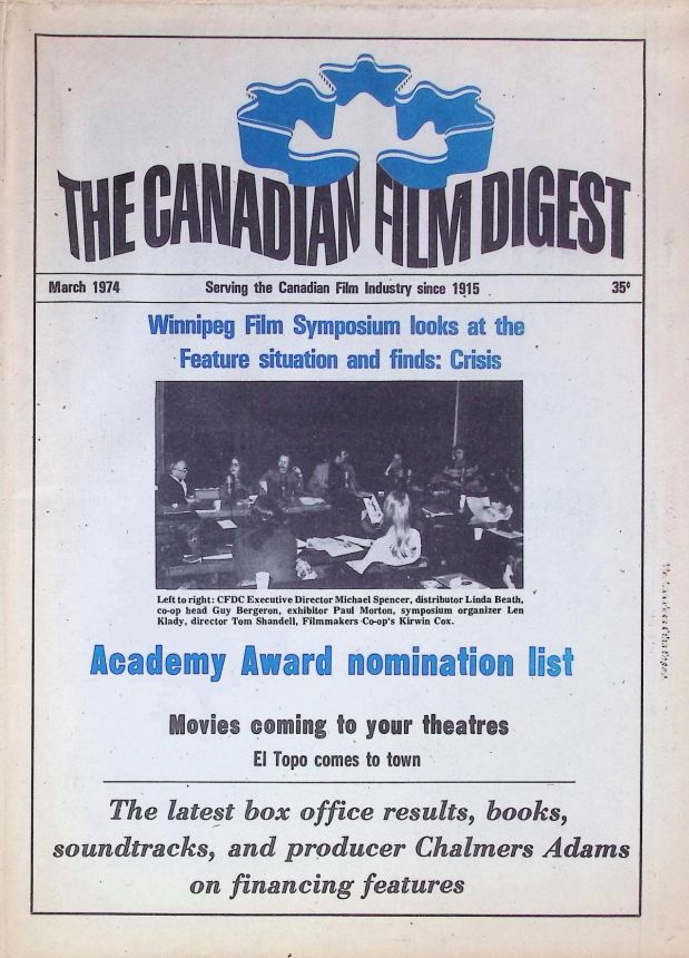 CANADIAN FILM DIGEST magazine side cover  March 1974
