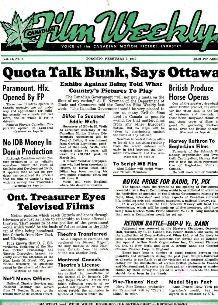 CANADIAN FILM WEEKLY magazine cover 2 February 1949