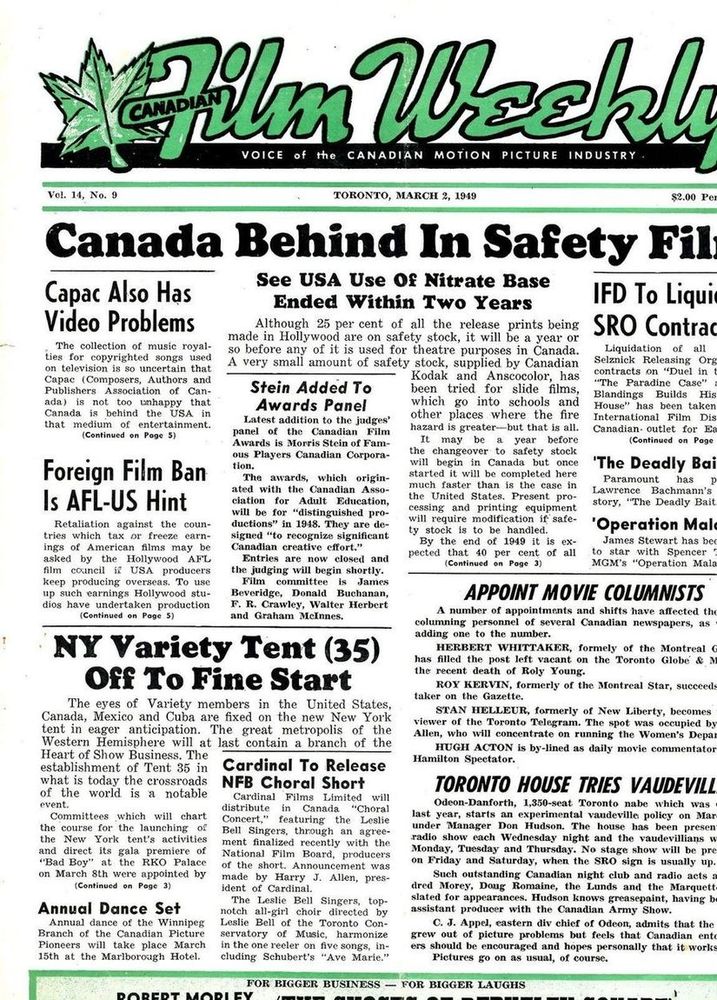 CANADIAN FILM WEEKLY magazine cover 2 March 1949
