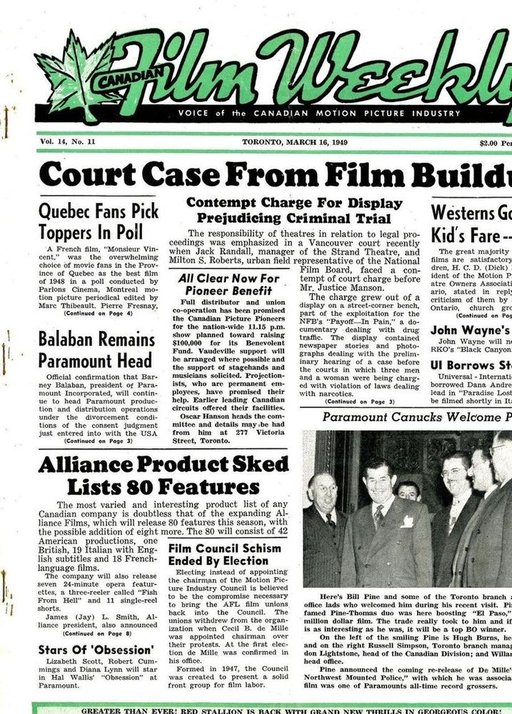 CANADIAN FILM WEEKLY magazine cover 16 March 1949