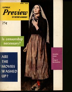 CATHOLIC PREVIEW OF ENTERTAINMENT magazine side cover  April 1956