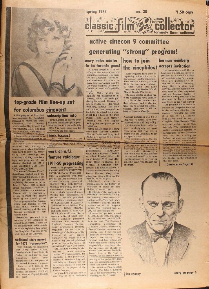 CLASSIC FILM COLLECTOR magazine cover Issue 38 Spring 1973
