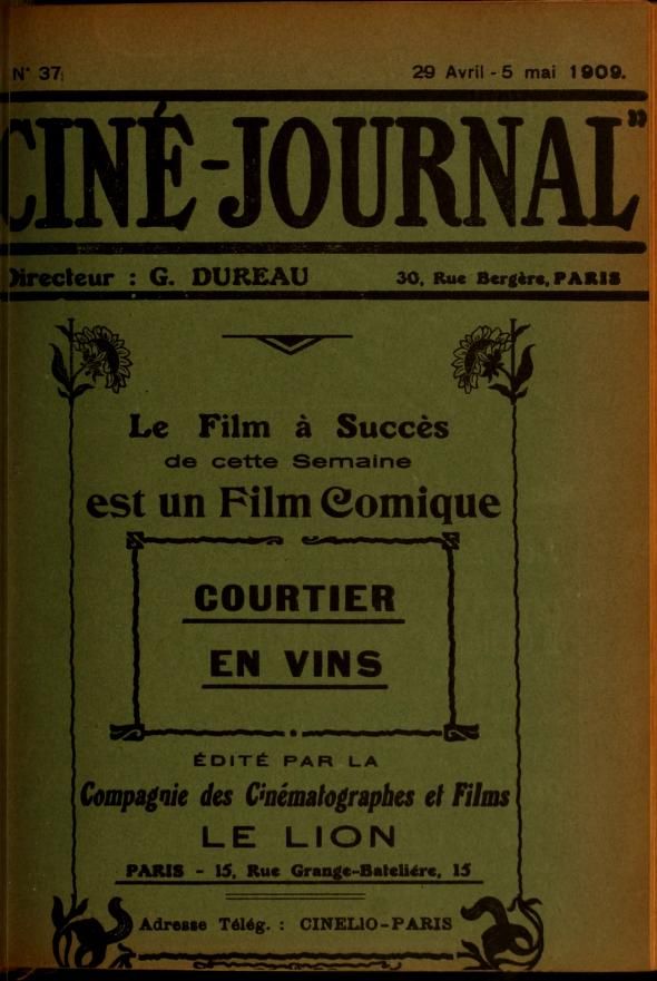 CINE-JOURNAL, LE JOURNAL DU FILM magazine cover Issue 37 29 April 1909