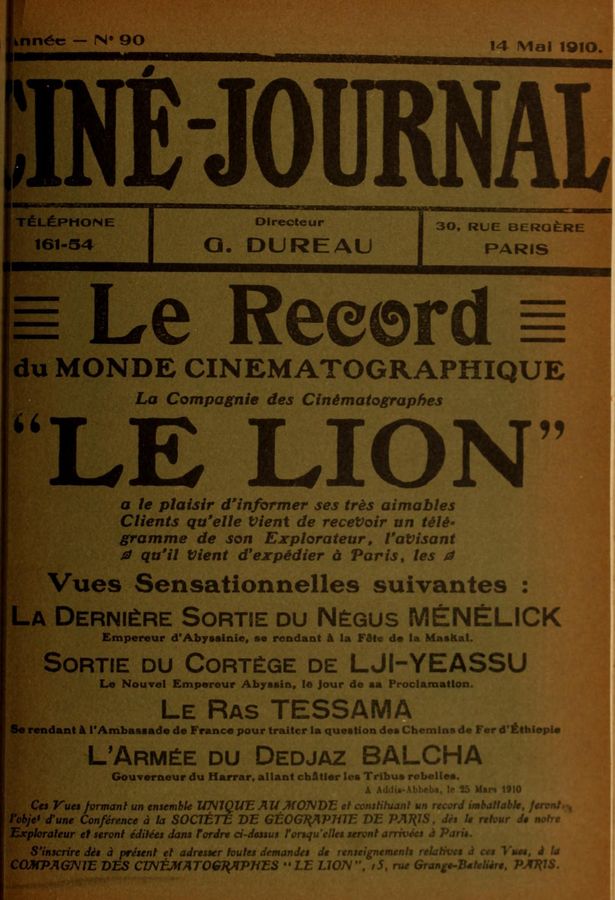 CINE-JOURNAL, LE JOURNAL DU FILM magazine cover Issue 90 14 May 1910