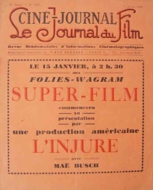 CINE-JOURNAL, LE JOURNAL DU FILM magazine cover Issue 1011 11 January 1929