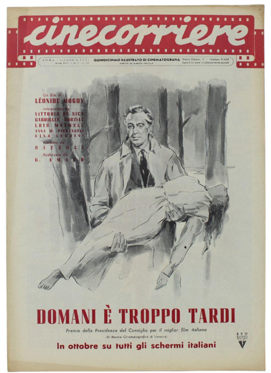 CINECORRIERE magazine side cover Issue 11  September 1950
