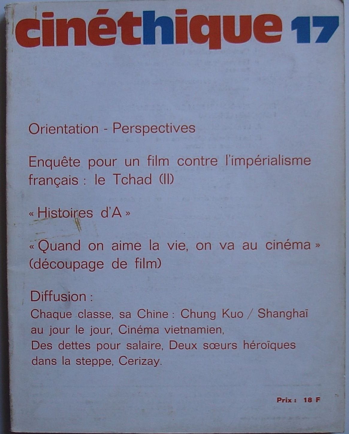 CINETHIQUE magazine cover Issue 17/18 January 1974