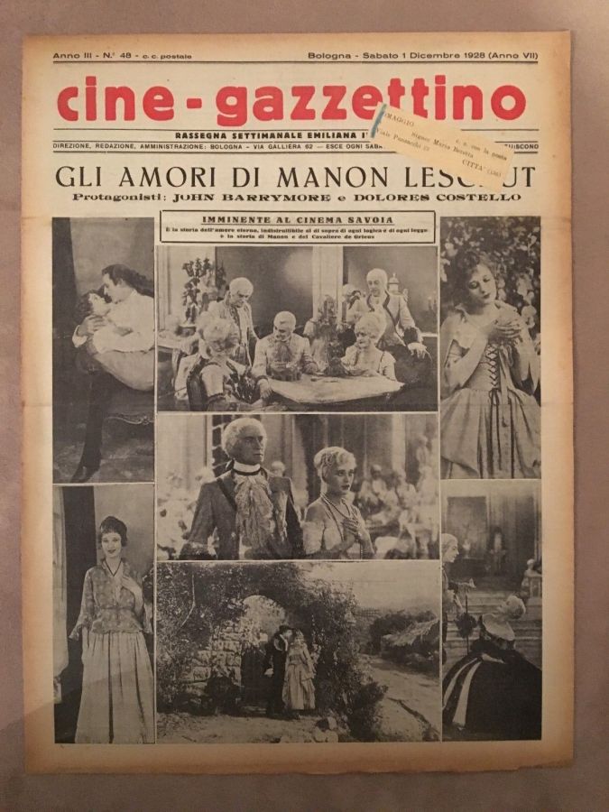 CINE-GAZZETTINO magazine side cover 1 December 1928