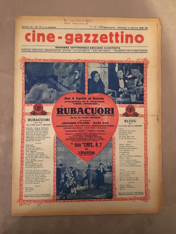 CINE-GAZZETTINO magazine cover 4 April 1931