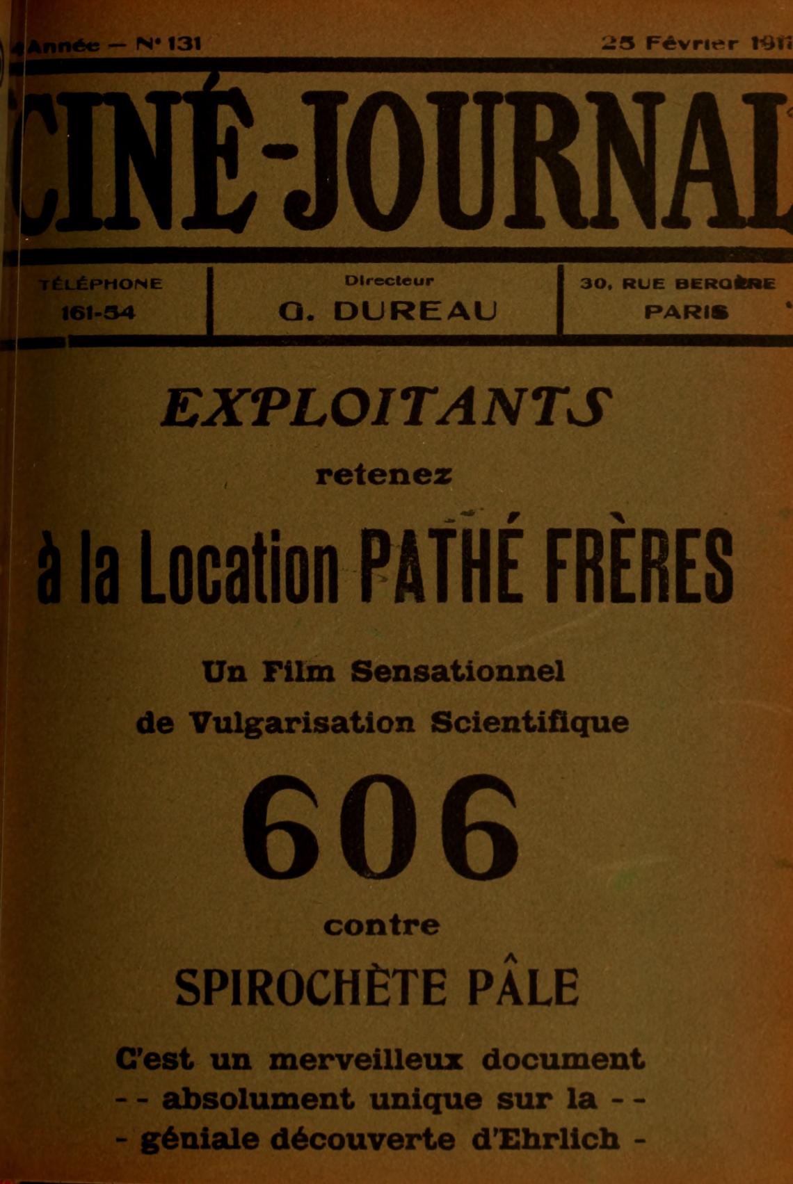 CINE-JOURNAL, LE JOURNAL DU FILM magazine cover Issue 131 25 February 1911