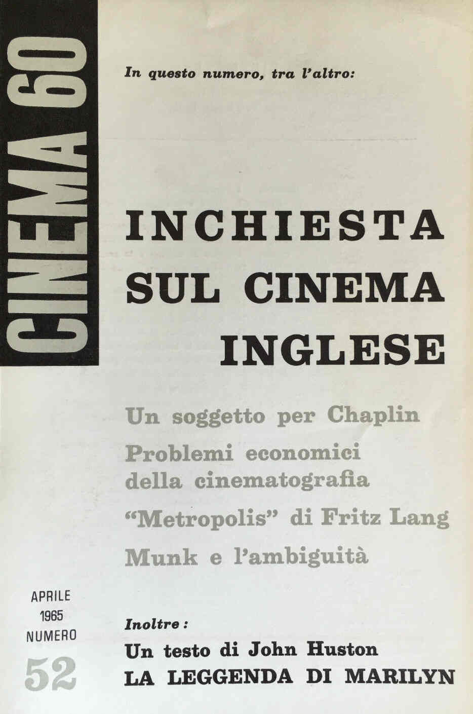 CINEMASESSANTA magazine cover Issue 52 April 1965