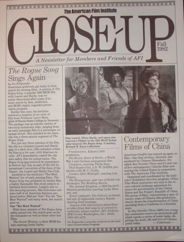CLOSE-UP (AFI) magazine cover Fall 1982