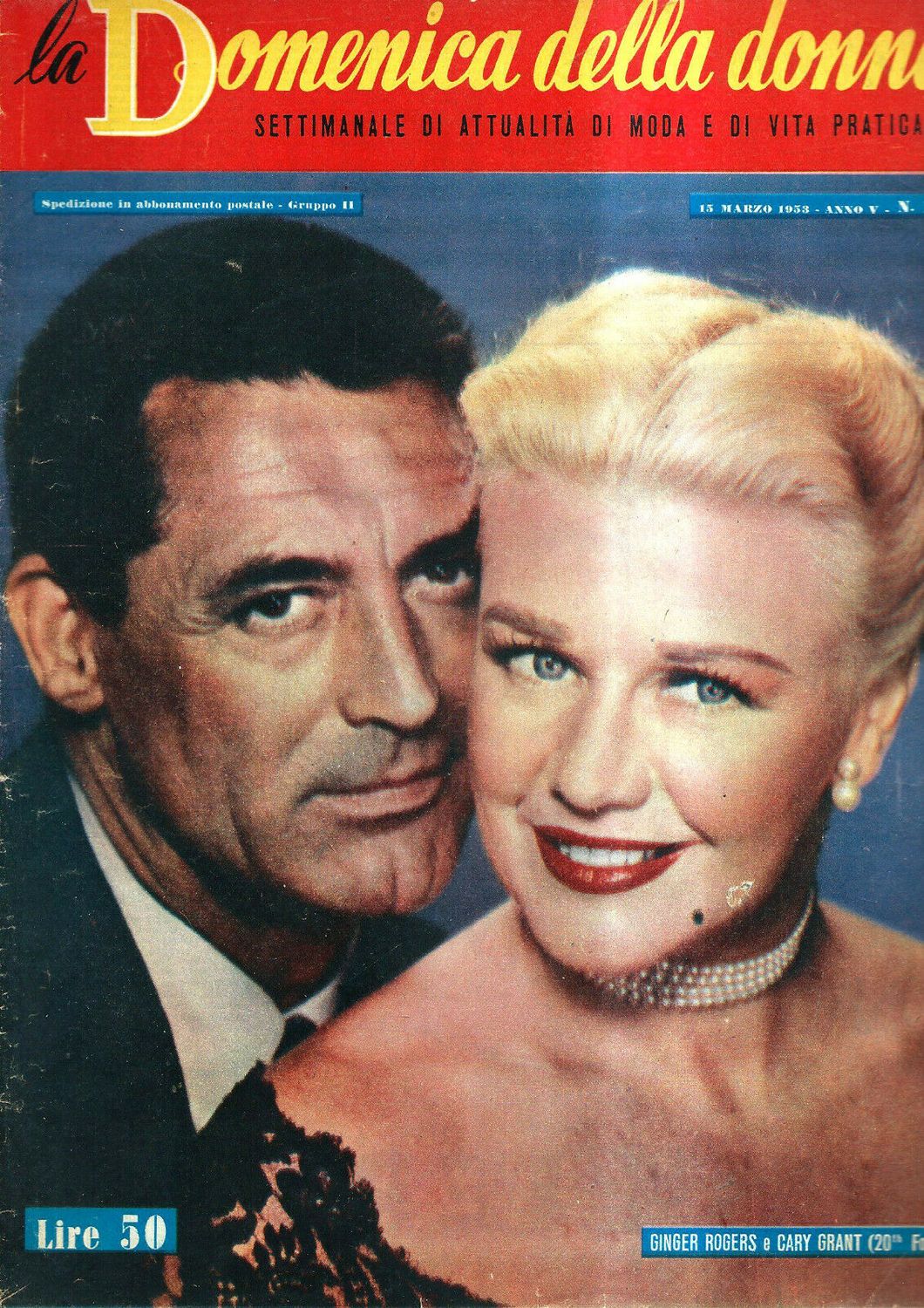LA DOMENICA DELLA DONNA magazine side cover Issue 11 15 March 1953