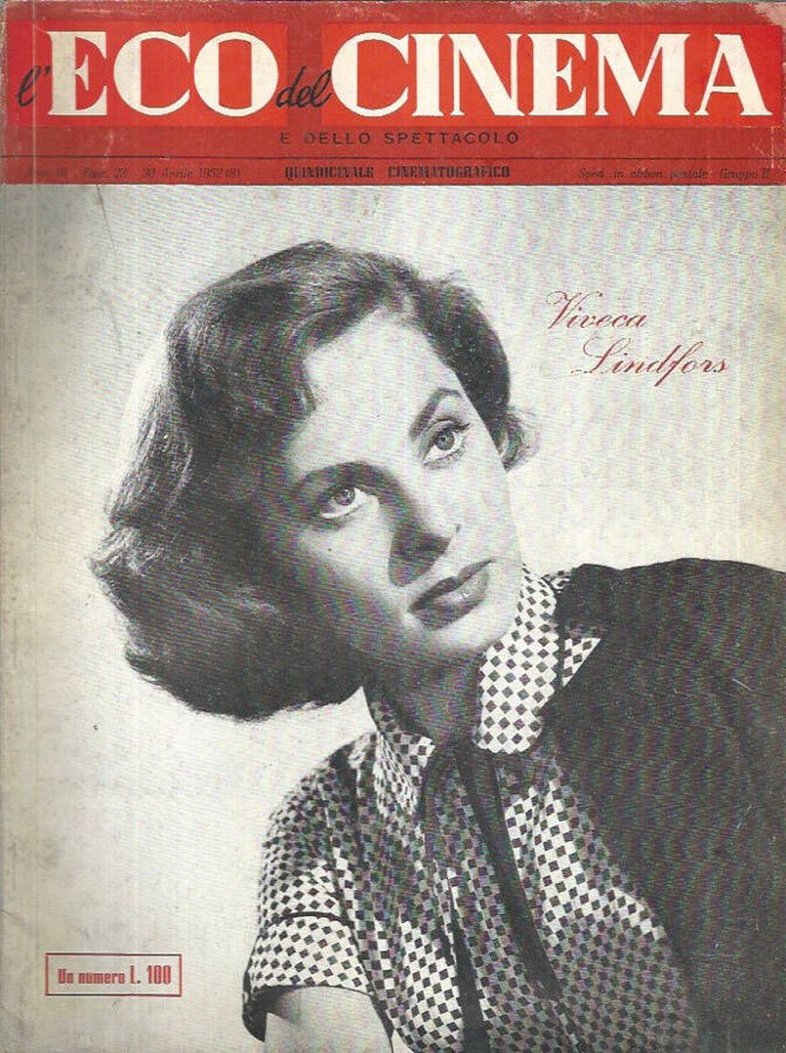 ECO DEL CINEMA E DELLO SPETTACOLO magazine side cover Issue 23 20 April 1952