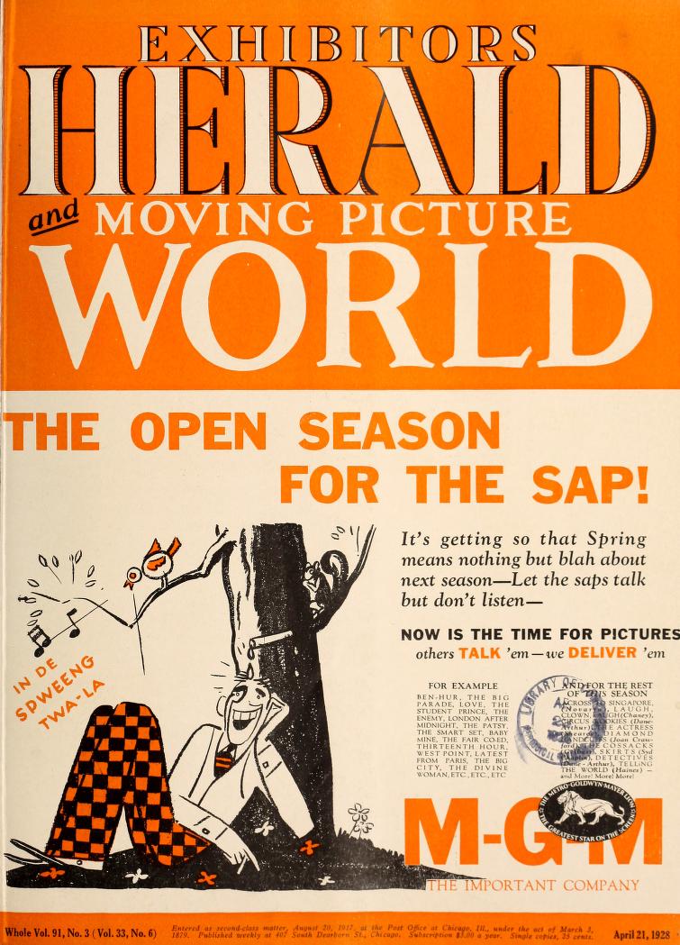 EXHIBITORS HERALD AND MOVING PICTURE WORLD magazine side cover 21 April 1928