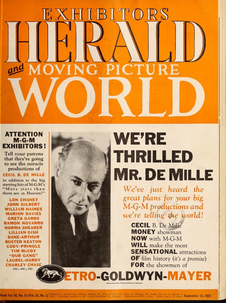EXHIBITORS HERALD AND MOVING PICTURE WORLD magazine cover 15 September 1928