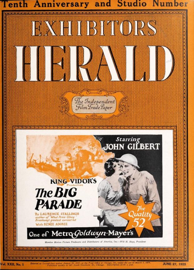 EXHIBITORS HERALD magazine side cover 27 June 1925
