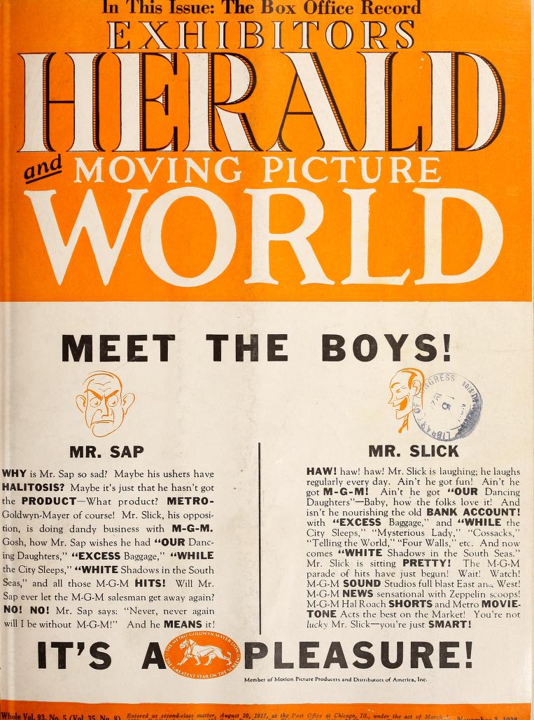 EXHIBITORS HERALD AND MOVING PICTURE WORLD magazine cover 3 November 1928