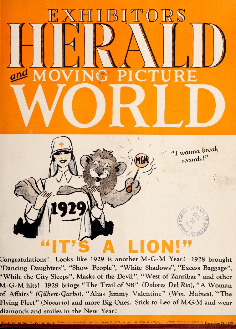 EXHIBITORS HERALD AND MOVING PICTURE WORLD magazine cover 29 December 1928