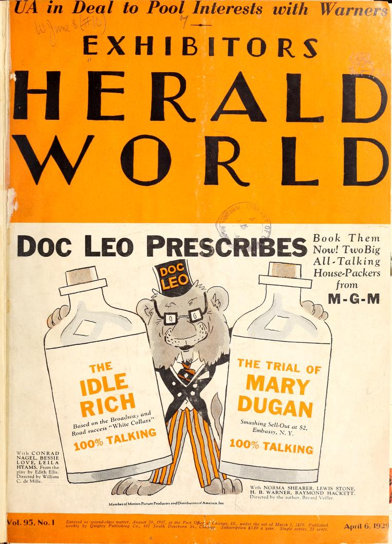 EXHIBITORS HERALD AND MOVING PICTURE WORLD magazine cover 6 April 1929