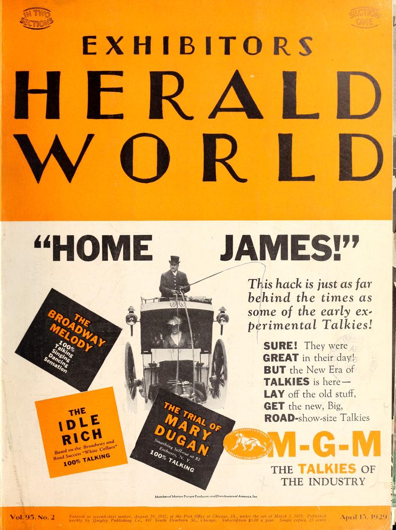 EXHIBITORS HERALD AND MOVING PICTURE WORLD magazine cover 13 April 1929