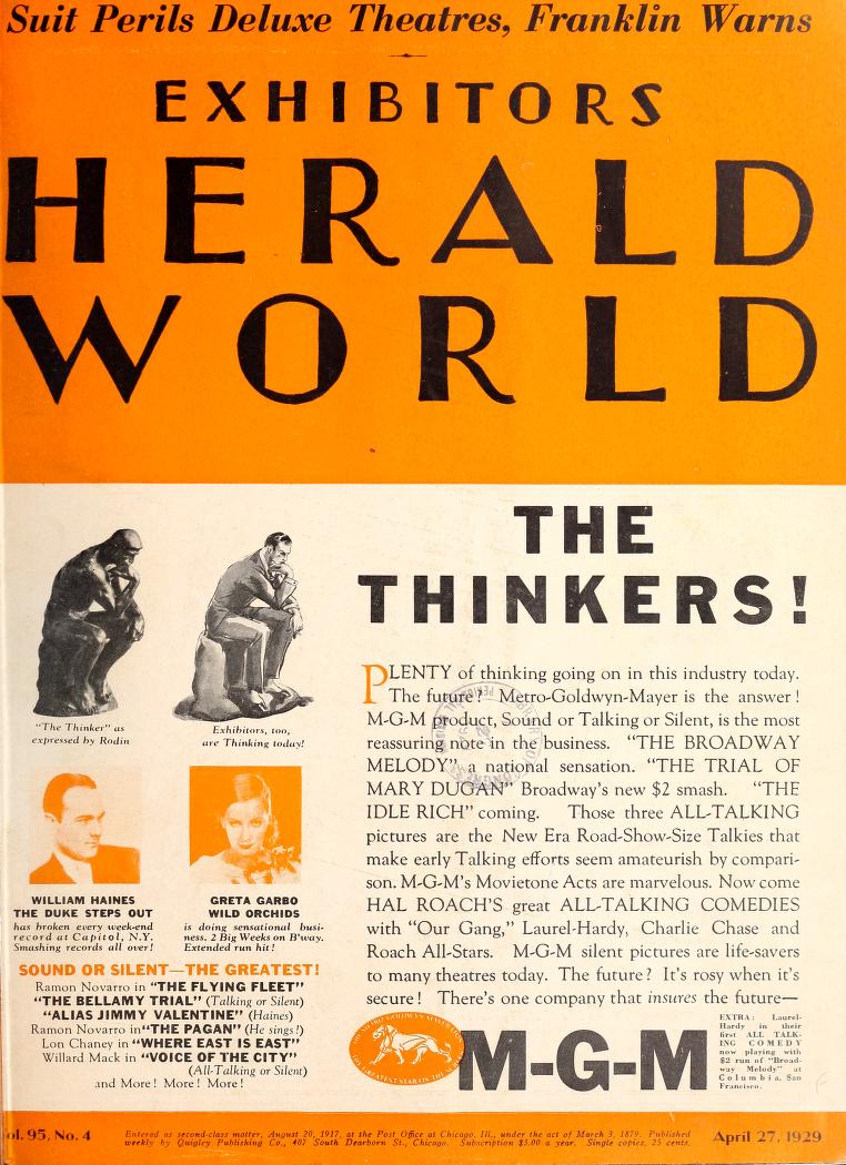 EXHIBITORS HERALD AND MOVING PICTURE WORLD magazine cover 27 April 1929