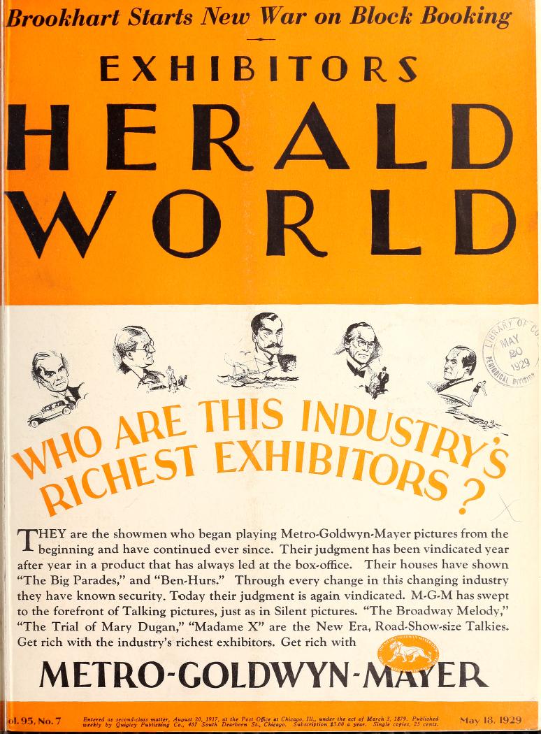 EXHIBITORS HERALD AND MOVING PICTURE WORLD magazine cover 18 May 1929