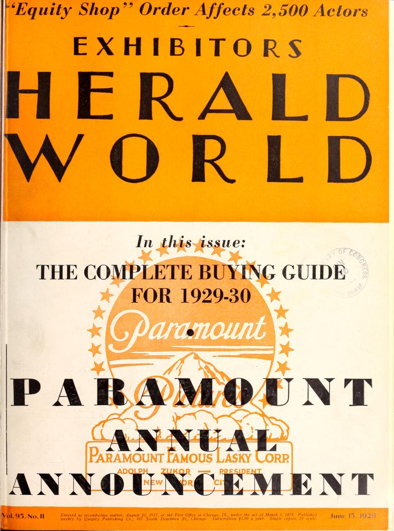 EXHIBITORS HERALD AND MOVING PICTURE WORLD magazine cover 15 June 1929