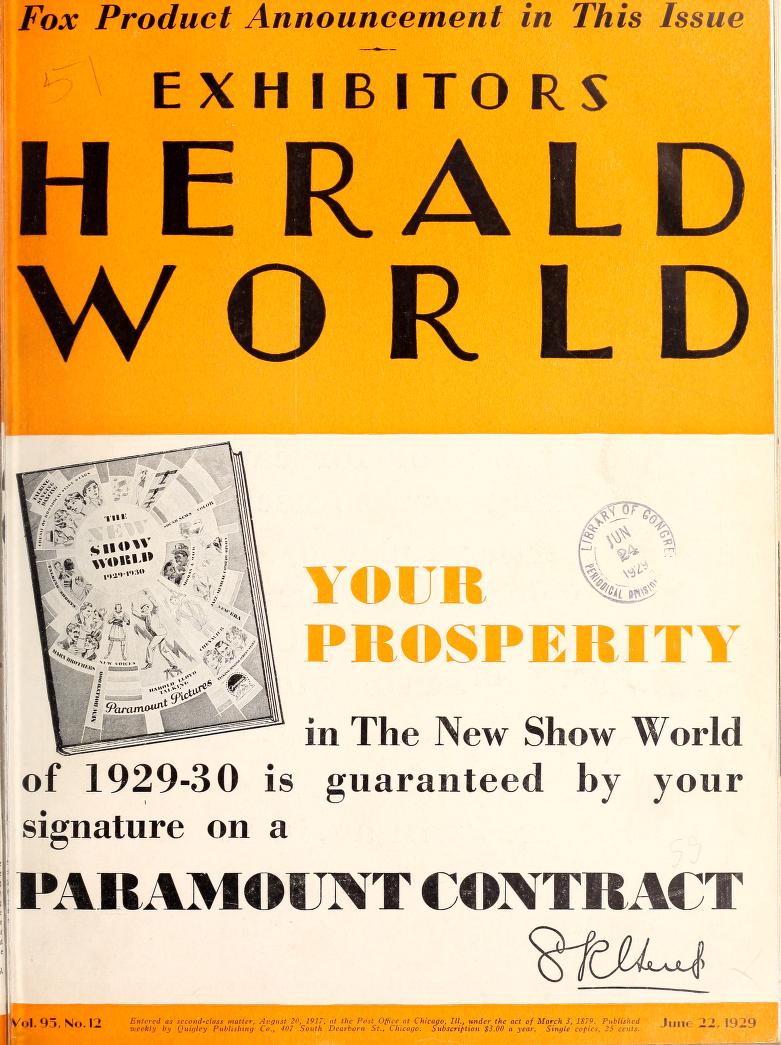 EXHIBITORS HERALD AND MOVING PICTURE WORLD magazine cover 22 June 1929