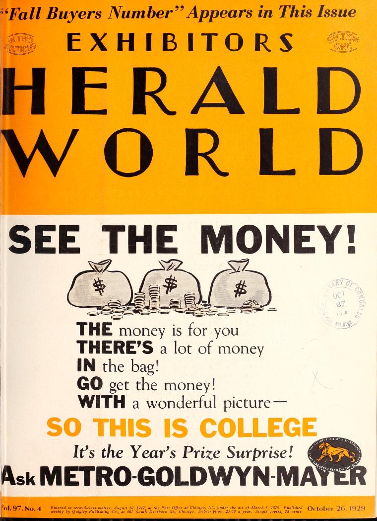 EXHIBITORS HERALD AND MOVING PICTURE WORLD magazine cover 26 October 1929