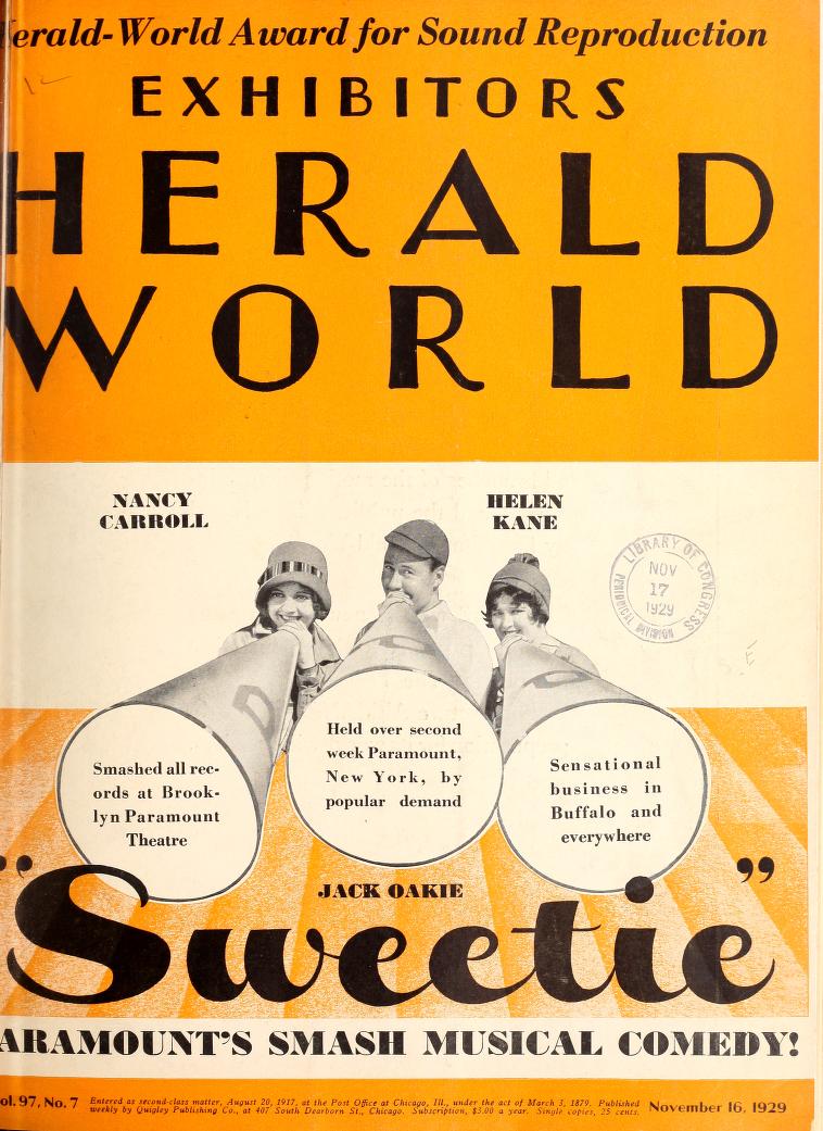 EXHIBITORS HERALD AND MOVING PICTURE WORLD magazine cover 16 November 1929