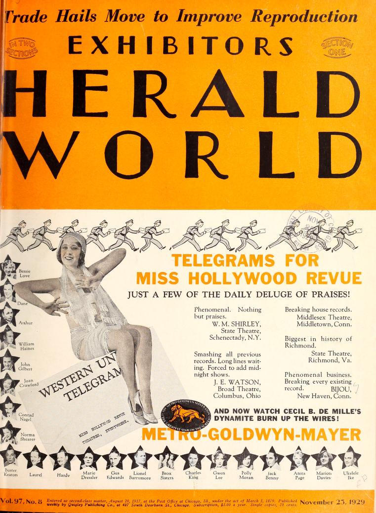 EXHIBITORS HERALD AND MOVING PICTURE WORLD magazine cover 23 November 1929